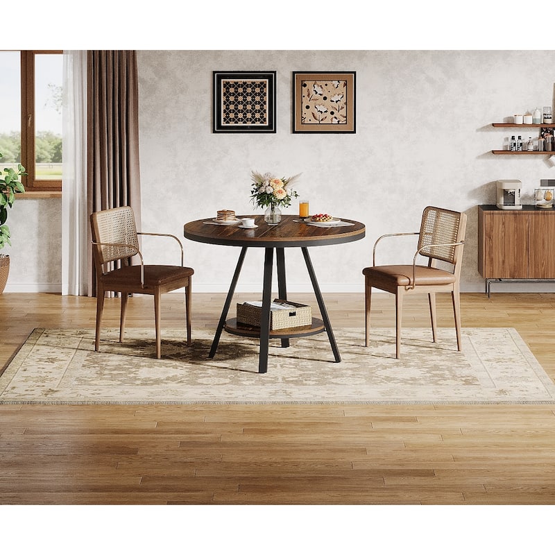 35'' Round Kitchen Dining Table for 2-4 People, Sturdy Metal Leg