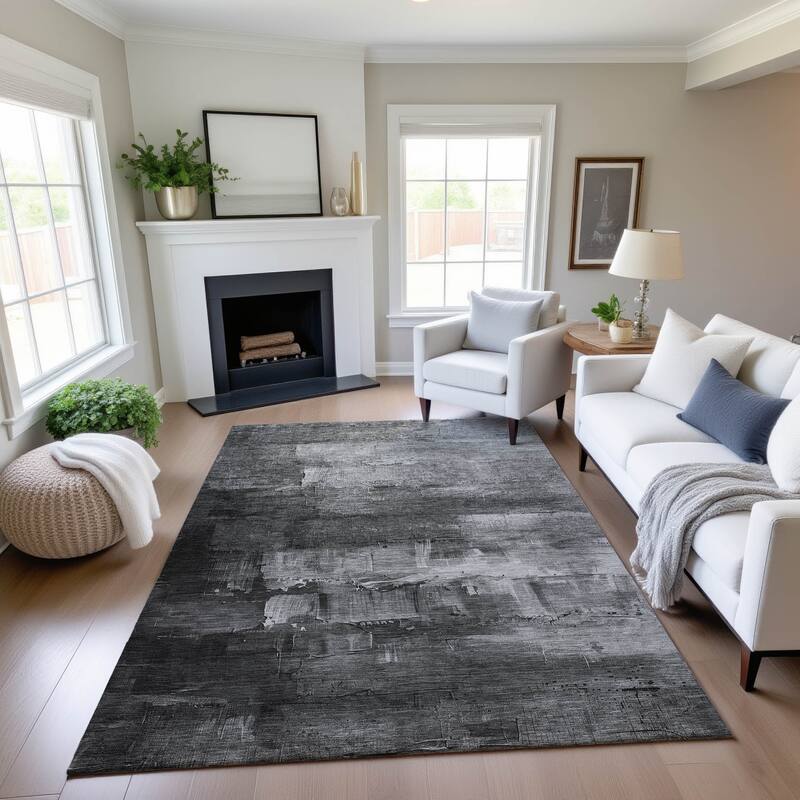 Premium Washable Super Soft Modern Brushstrokes Mayfield Rug - Gray - 3' x 5'