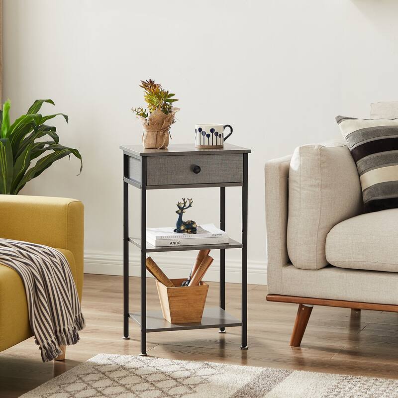 VECELO Set of 2 Modern Nightstands with Drawer & Open Shelves Slim Bedside Table for Small Space Bedroom and Living Room