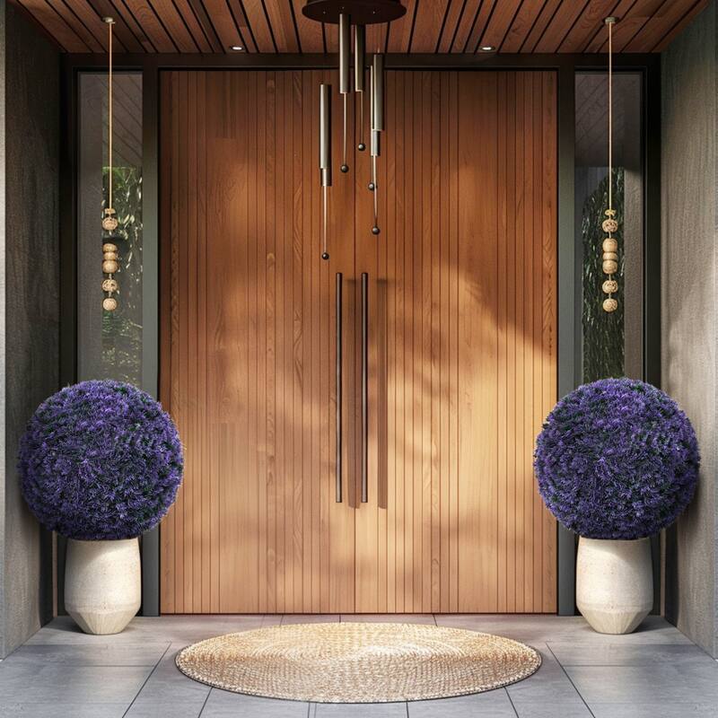 15" Diameter Artificial Lavender Topiary Balls Set of 2 Faux Boxwood Spheres for Outdoor Use - 12"Dia