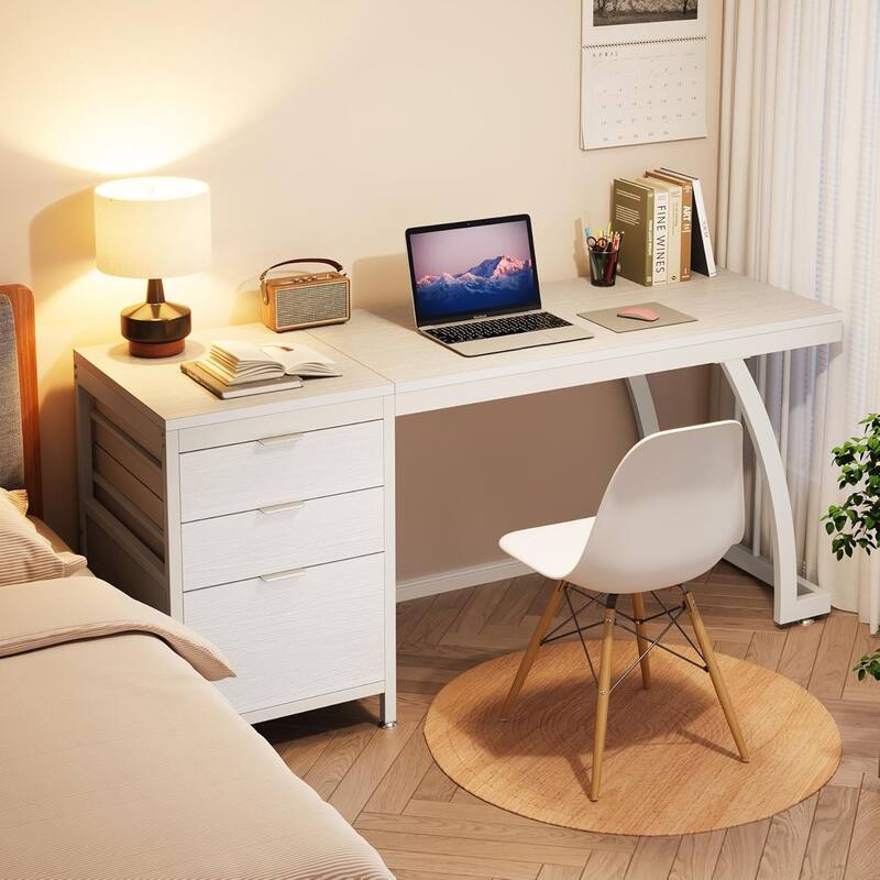 Computer Desk with 3 Drawers, 59" PC Desk Study Writing Table Workstation, Reversible File Storage for Home Office