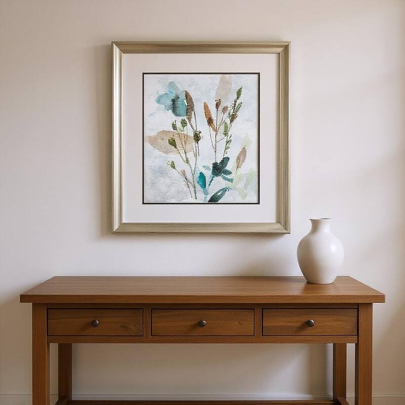 HomeRoots Set Of Two Watercolor Wildflower Silver Framed Wall Art - 19.00 in. x 22.00 in.  x 1.00 in.