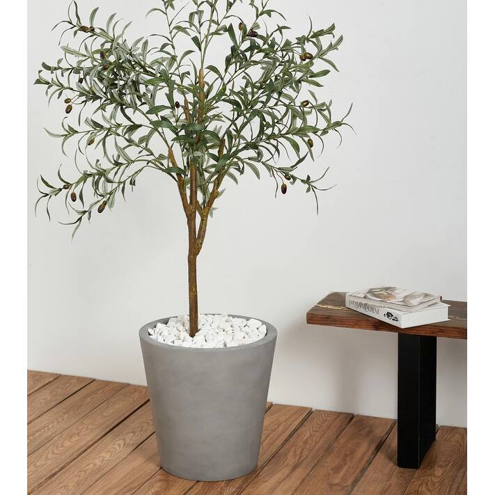 Indoor/Outdoor Large Minimalist Fiberstone Lightweight Cone Round Planter Pot - 19, 15, 11 in