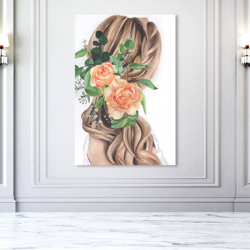 Wynwood Studio Fashion and Glam Her braids Orange and Pastel Orange Traditional Wall Art Canvas Print - 54 x 36