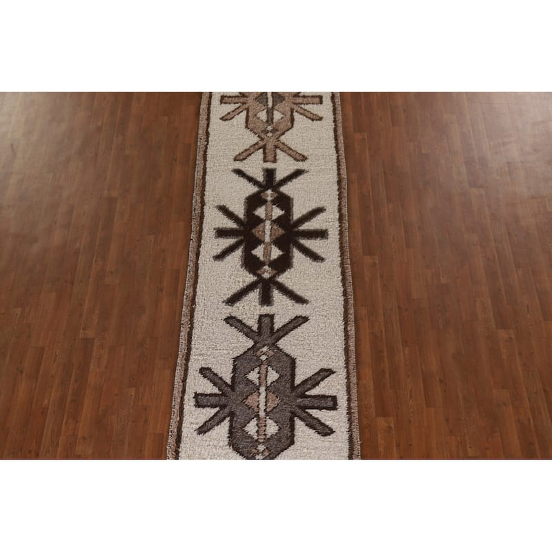 Vegetable Dye Kurdish Turkish Runner Rug Handmade Wool Carpet - 3'1"x 12'4"