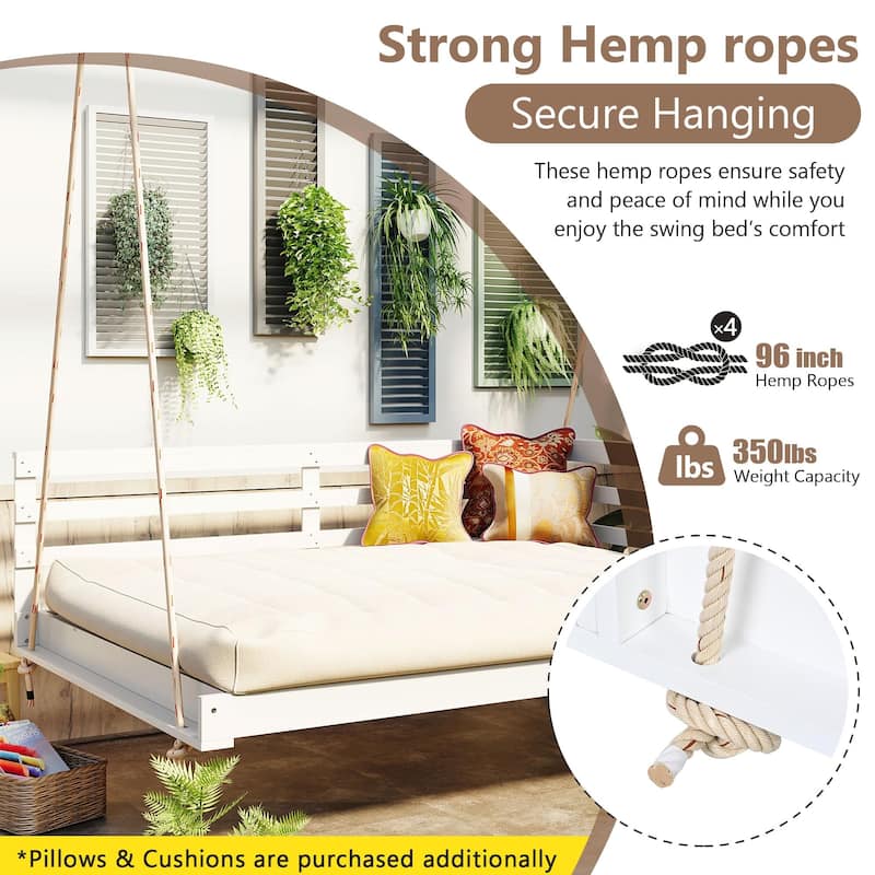 Country Patio Wooden Twin Size Swing Daybed Porch Swing Frame