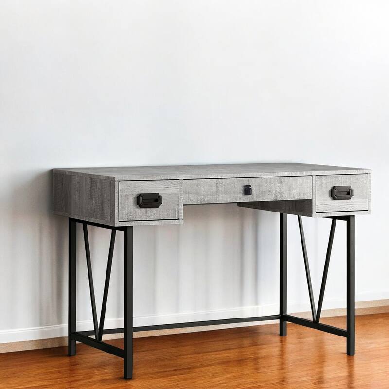 Brown Wood Computer Desk with 2 Drawers, Metal Base and 47 inches Rectangular