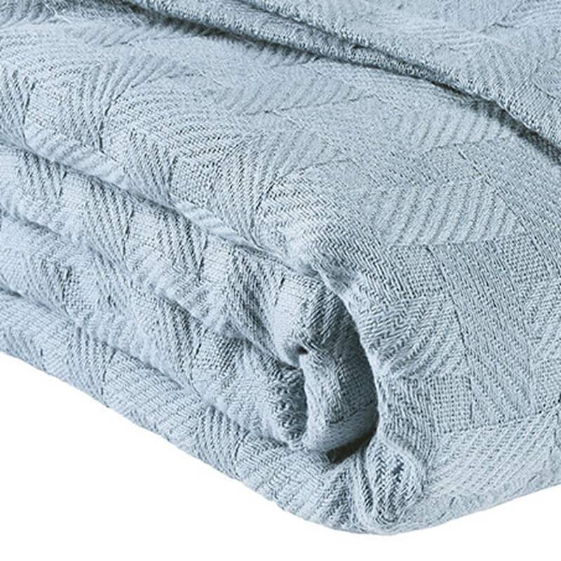 HomeRoots 50" X 60" Light Blue Cotton Basketweave Geometric Throw Blanket