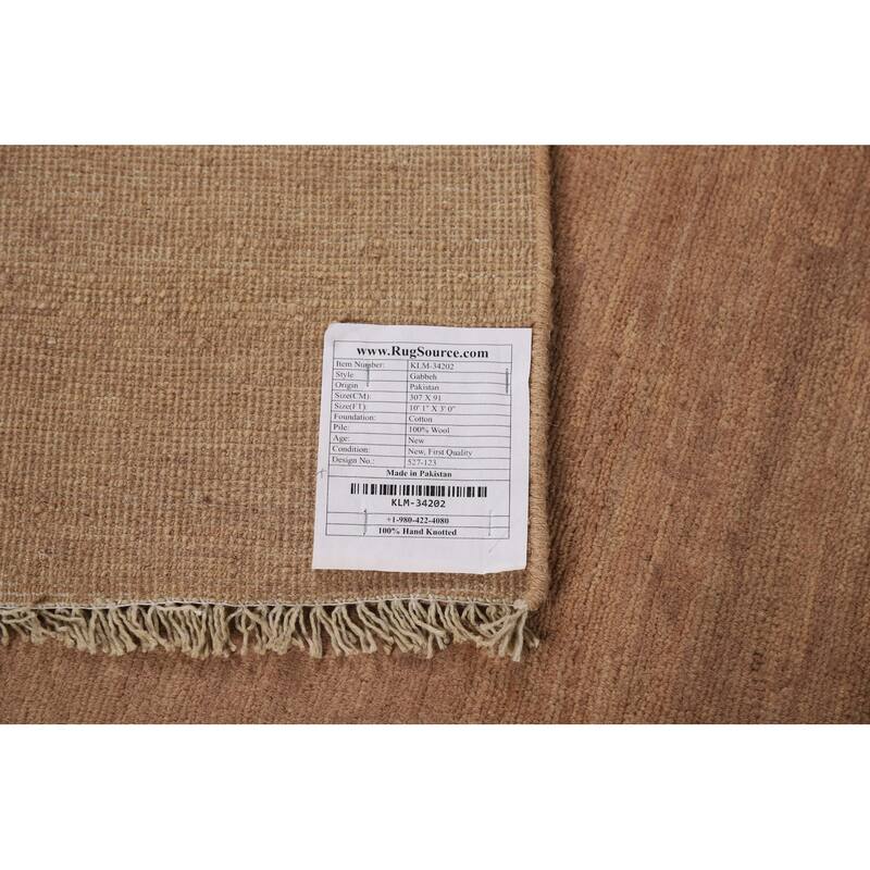 Gabbeh Modern Runner Rug Handmade Solid Brown Wool Carpet - 3'0"x 10'1"