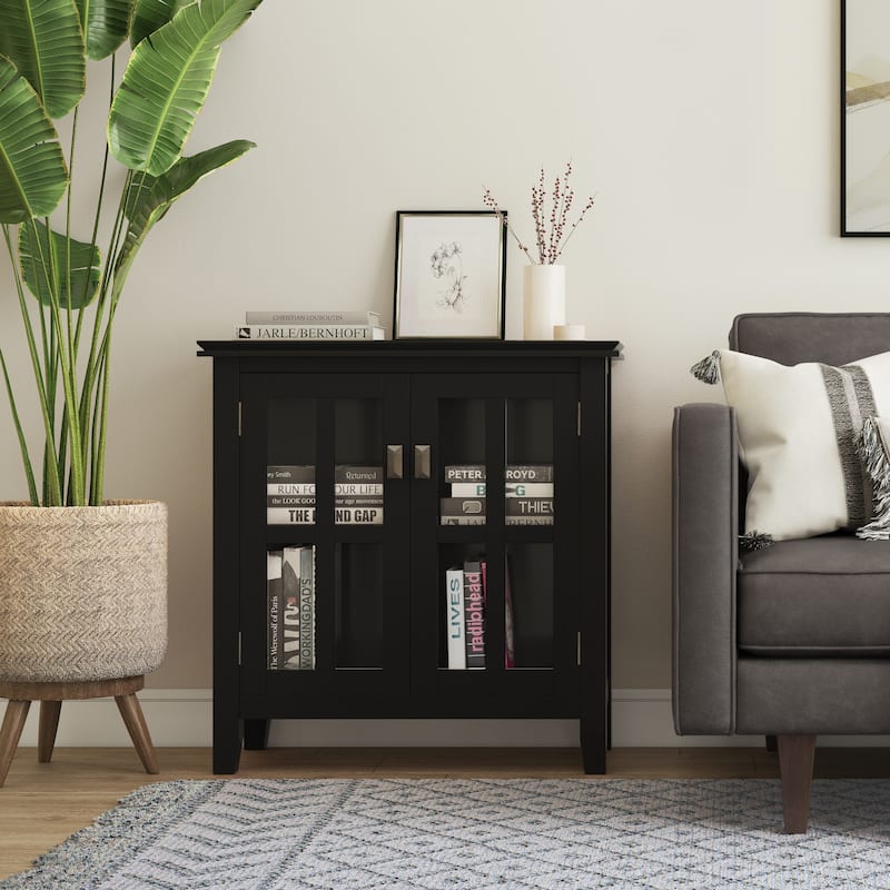 WYNDENHALL Stratford SOLID WOOD 30 inch Wide Low Storage Cabinet - 30"w x 14"d x 31" h - Black