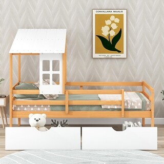 Twin Size House Low Loft Bed with Two Storage Drawers - Bed Bath ...