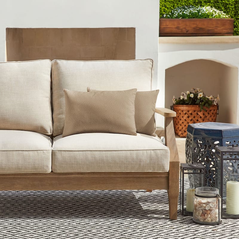 Sorra Home Outdoor Boucle Pillow Set of 2 - 12 in H x 24 in W x 6 in D - Wheat