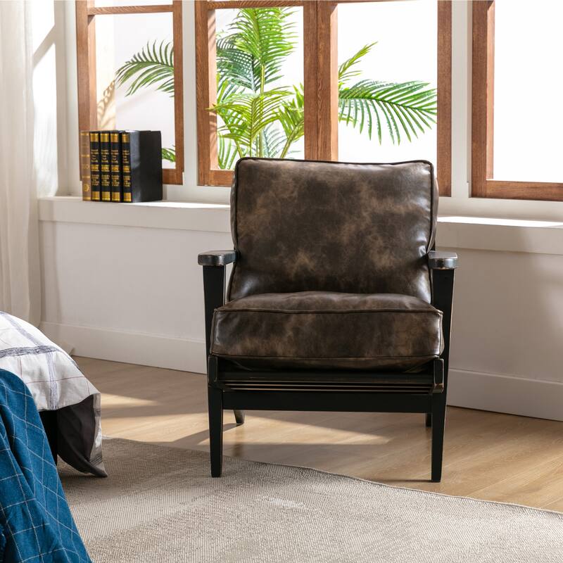 Mid-century PU leather accent chair