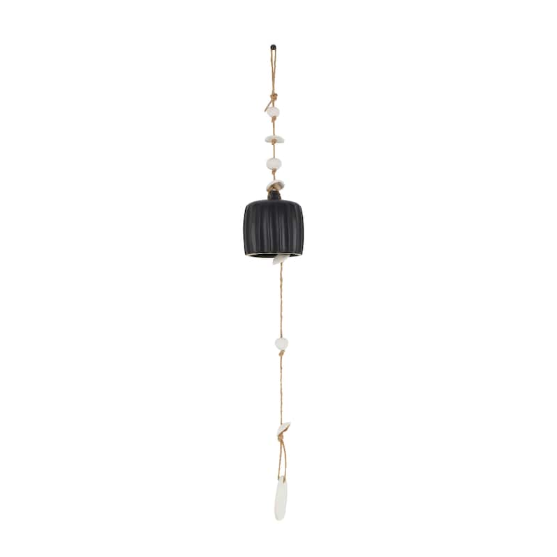 Black Ceramic Handmade Bell Windchime with Cascading White Disks