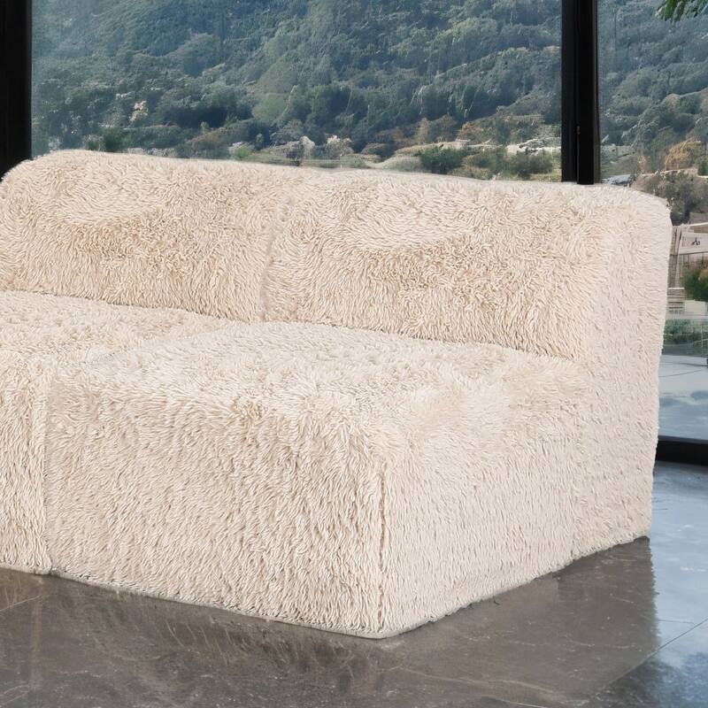 Furniture of America Ylena Modern 5-Piece Faux Fur Foam Modular Armless Compressed Sectional Sofa with Ottoman