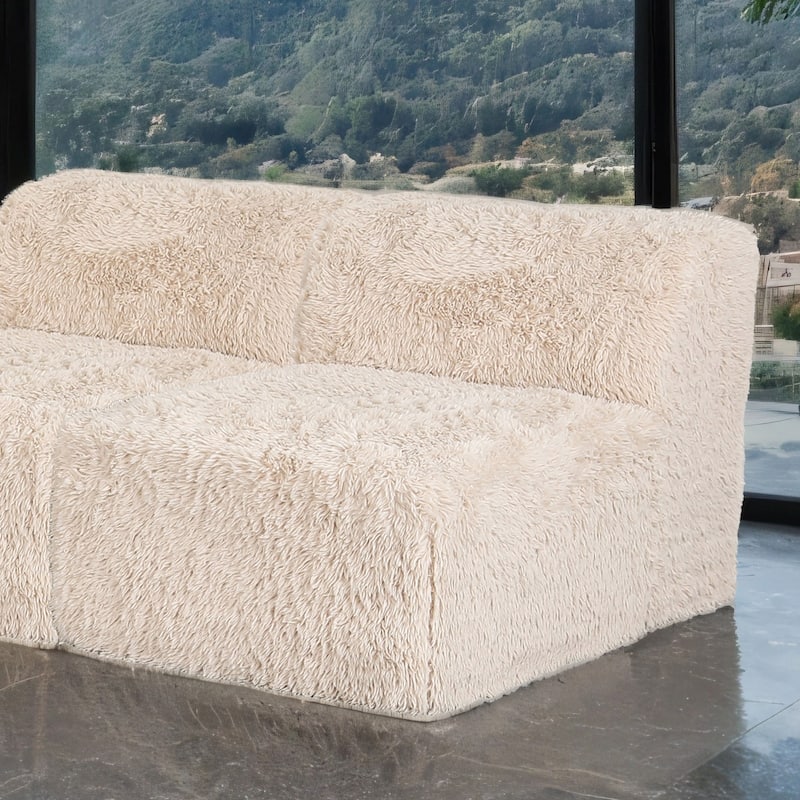 Furniture of America Ylena Modern Faux Fur Foam Modular Compressed Sofa Chair - Armless - Sand
