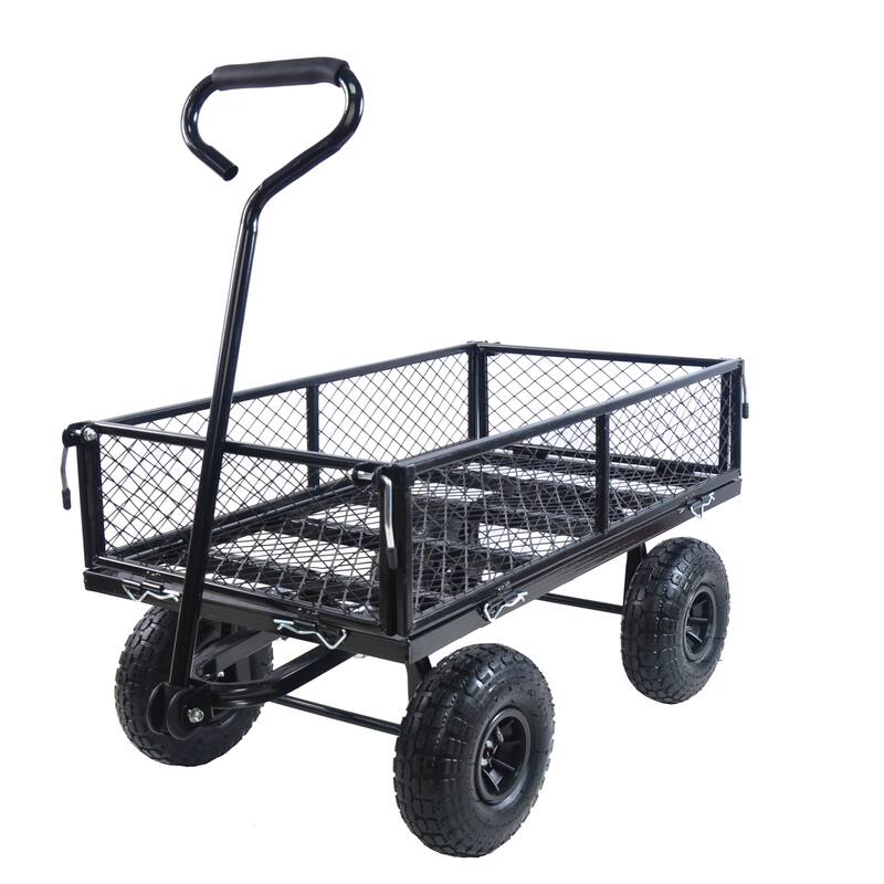 Steel Frame Garden Trolley with 180° Steering Handle, Removable Sides, 550lbs Capacity, 10-inch Pneumatic Tires for Yard - Metal