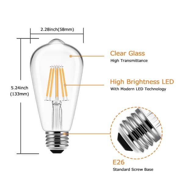 YANSUN 60-Watt Equivalent ST58 Edison LED Light Bulb Warm White (4-Pack)