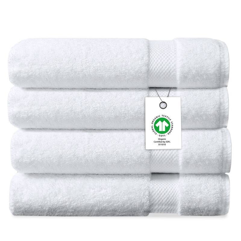 Delara Organic Cotton Luxuriously Plush Bath Sheet Pack of 4 |GOTS & OEKO-TEX Certified |650 GSM Long Staple | Quick Dry & Soft - White