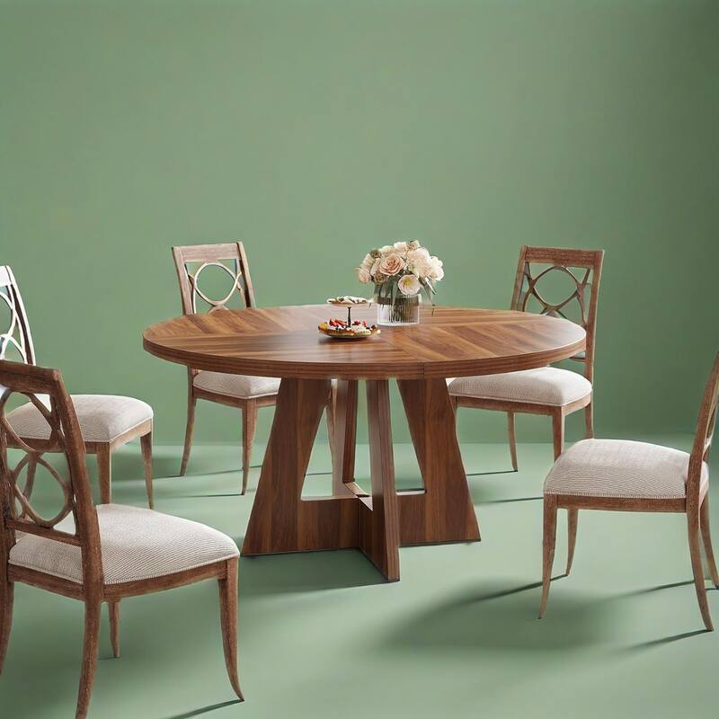 MDF Round Dining Table with Sturdy Pedestal Base - 47.24” x 47.24” x 29.53”