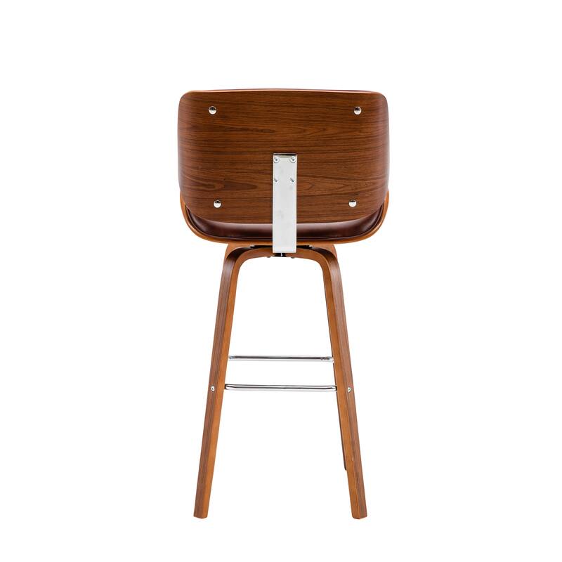 Porthos Home Oma Swivel Bar Stool, PU Leather, Wooden Legs with Footrest