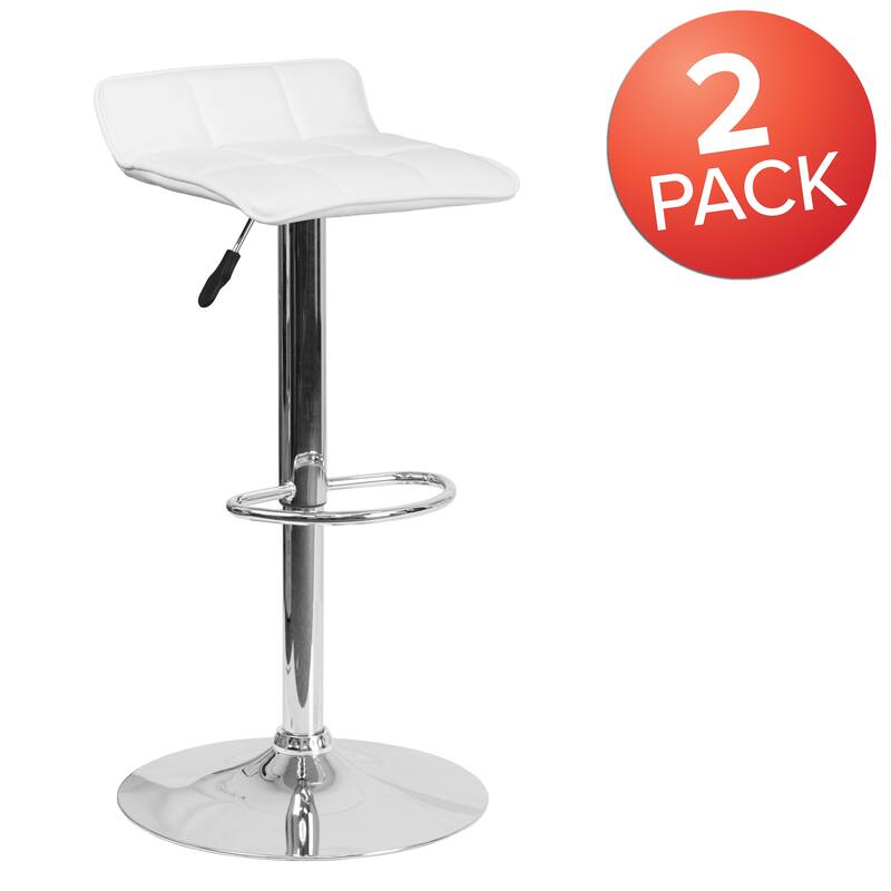 2 Pack Contemporary Vinyl Adjustable Height Barstool with Quilted Wave Seat