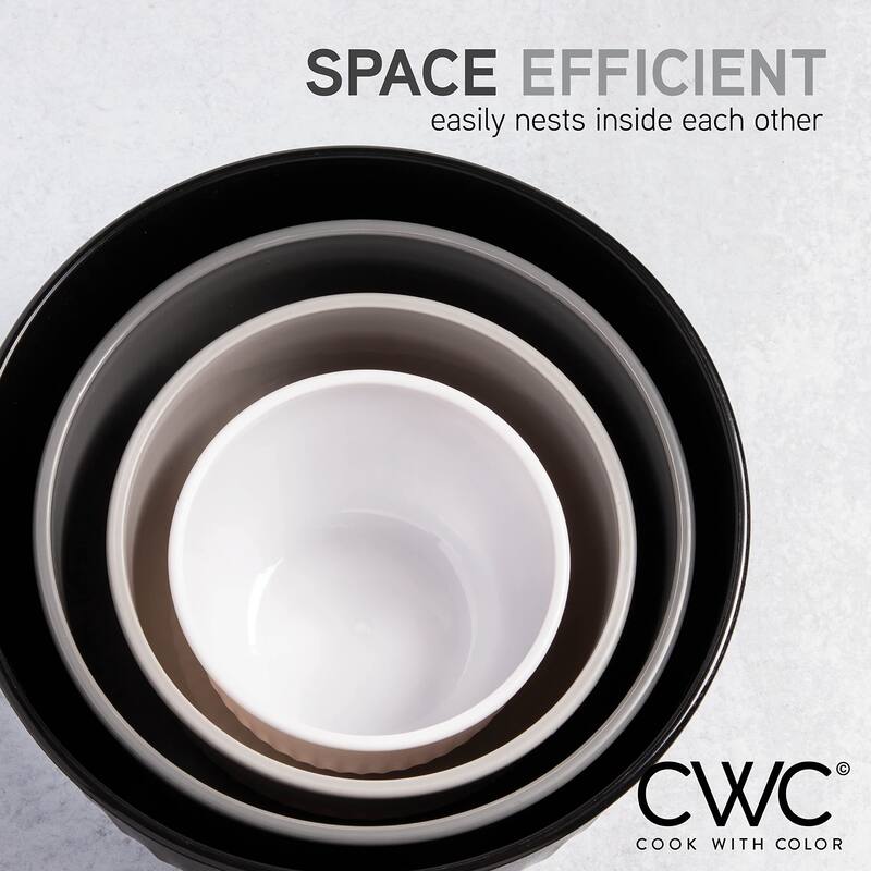 COOK WITH COLOR Prep Bowls with Lids- Wide and Deep Nesting Plastic Mixing Bowl Set with Lids 8 Piece Set, Black/White