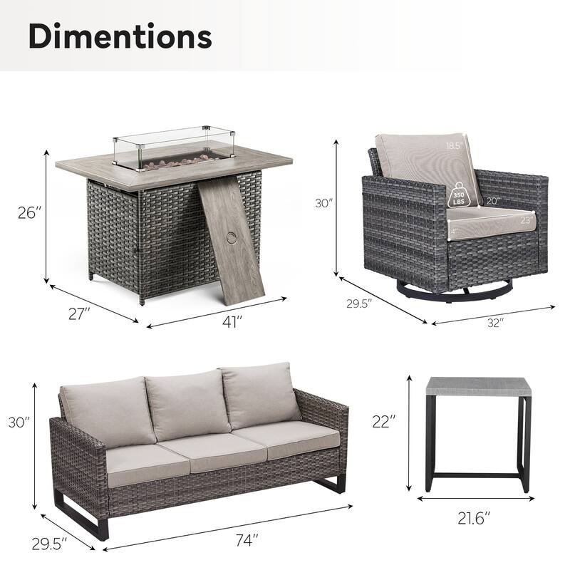 Outdoor Sofa Glider Chairs Table and Fire Pit Table