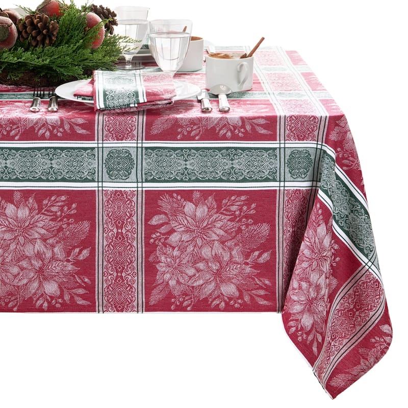 Poinsettia Plaid Jacquard Tablecloth