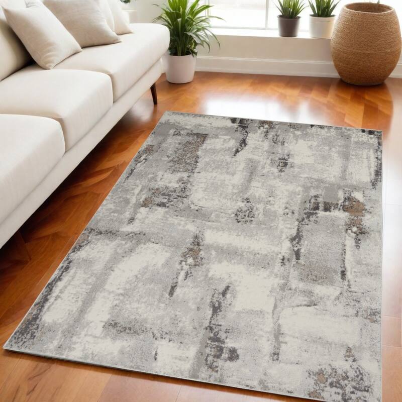 Abstract Modern Non Skid Low Pile Area Rug - 87' X '63' X '0.25 - Lavender/Ivory - Rectangle