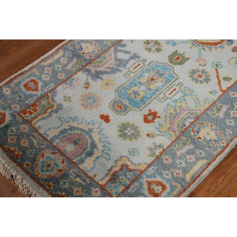 Transitional Blue Oushak Style Foyer Rug Handmade Wool Carpet - 2'7"x 5'10"