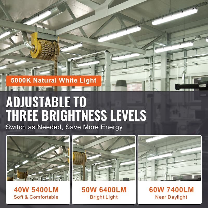 UIMOSO 4FT LED Vapor Tight Light for Parking Lot Warehouse Walk-In Freezer Car Wash - 4FT 5400/6400/7400LM Adjustable