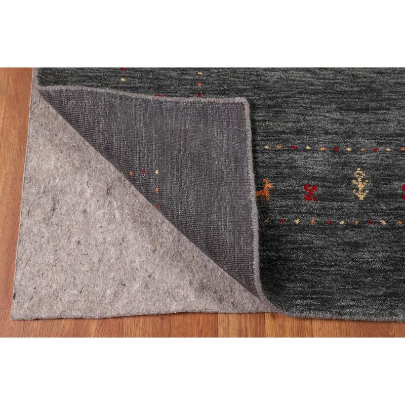 Tribal Green Gabbeh Indian Area Rug Handmade Wool Carpet - 6'8"x 9'9"