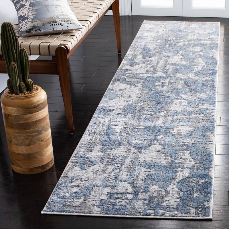 SAFAVIEH Lagoon Kerasoula Modern Abstract Rug - 2'2" x 9' Runner - Grey/Blue