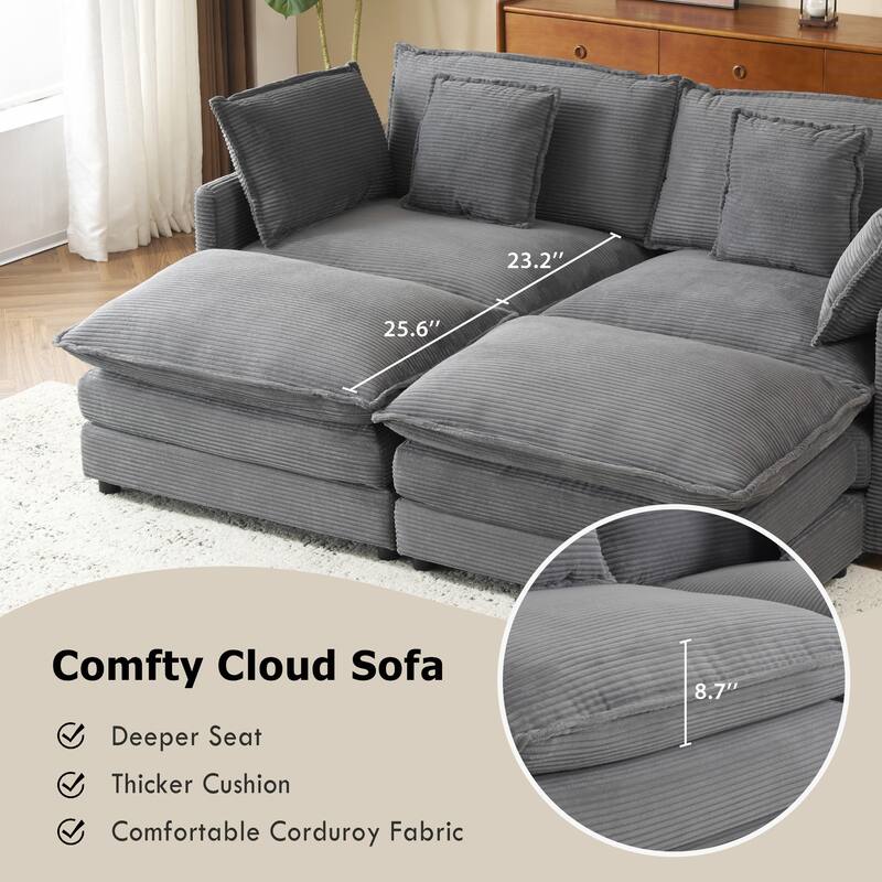 Roomfitters Modern Corduroy L-Shape Sectional Sofa with Side Storage Pockets for Living Room Comfort and Style