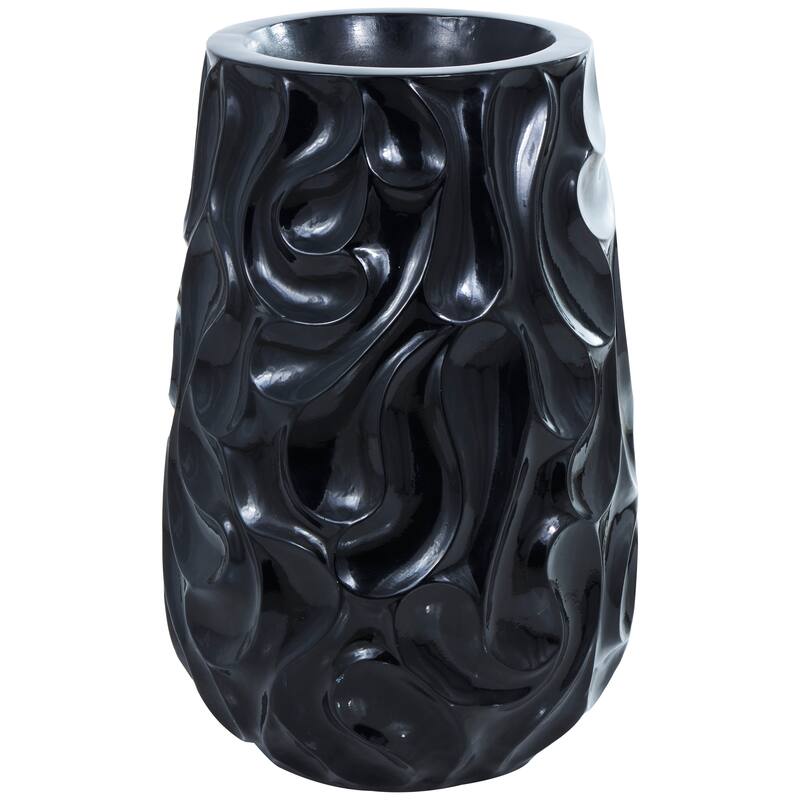 Black Resin Large Wavy Textured Floor Vase