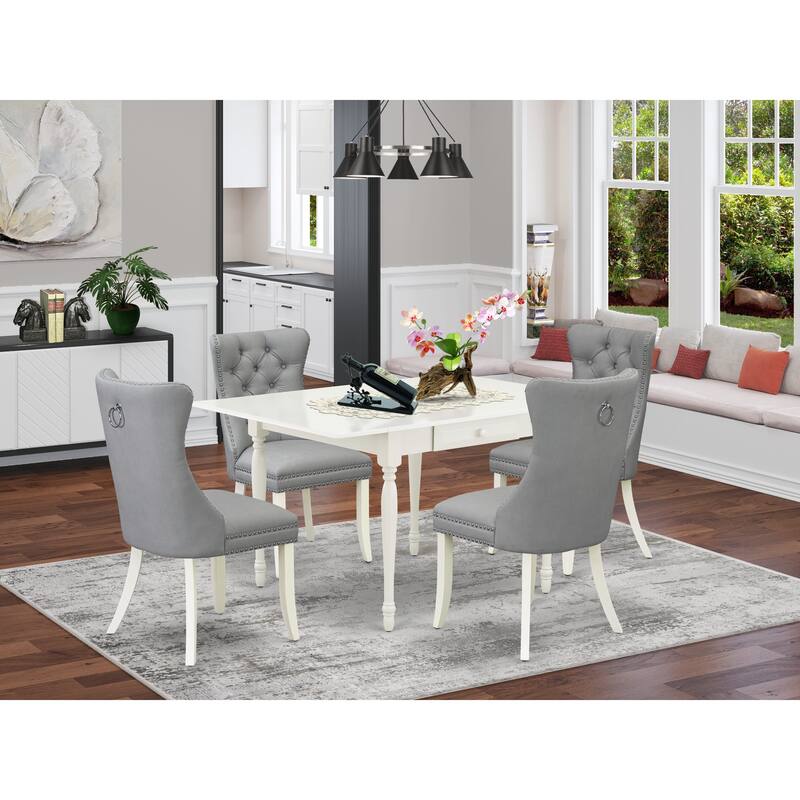 East West Furniture Dining Table Set Includes a Rectangle Kitchen Table and Parson Chairs, Linen White (Pieces Options) - MZDA5-LWH-27
