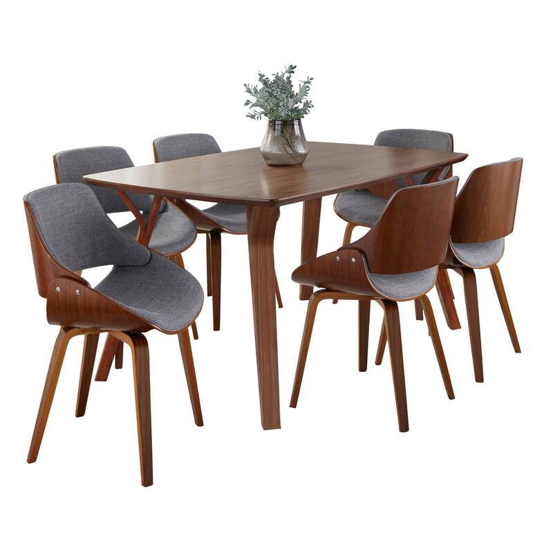 Carson Carrington Sala Svetlana 7-Piece Rectangular Dining Set - Grey Fabric/Walnut Wood/Walnut Wood Top