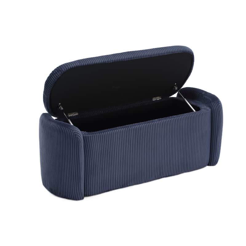 Corduroy Upholstered Storage Ottoman Bench with Safety Hinge for Living Room,Bedroom