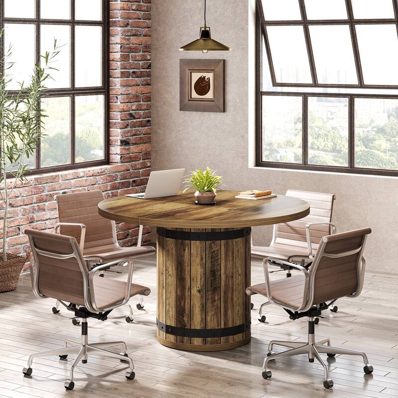 Farmhouse Round Conference Table, Office Seminar Meeting Boardroom Desk