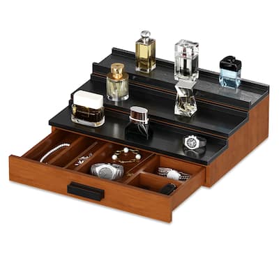 3 Tier Wooden Cologne Organizer for Men, Great Gift for Father - Black