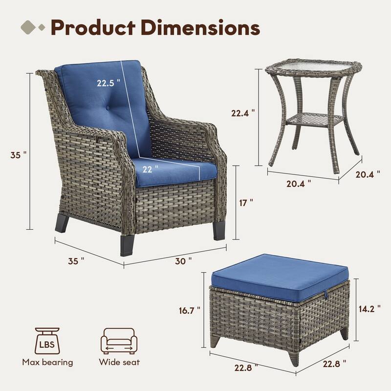 Gymojoy Outdoor Wicker Furniture Set with Cushions All-Weather PE Rattan