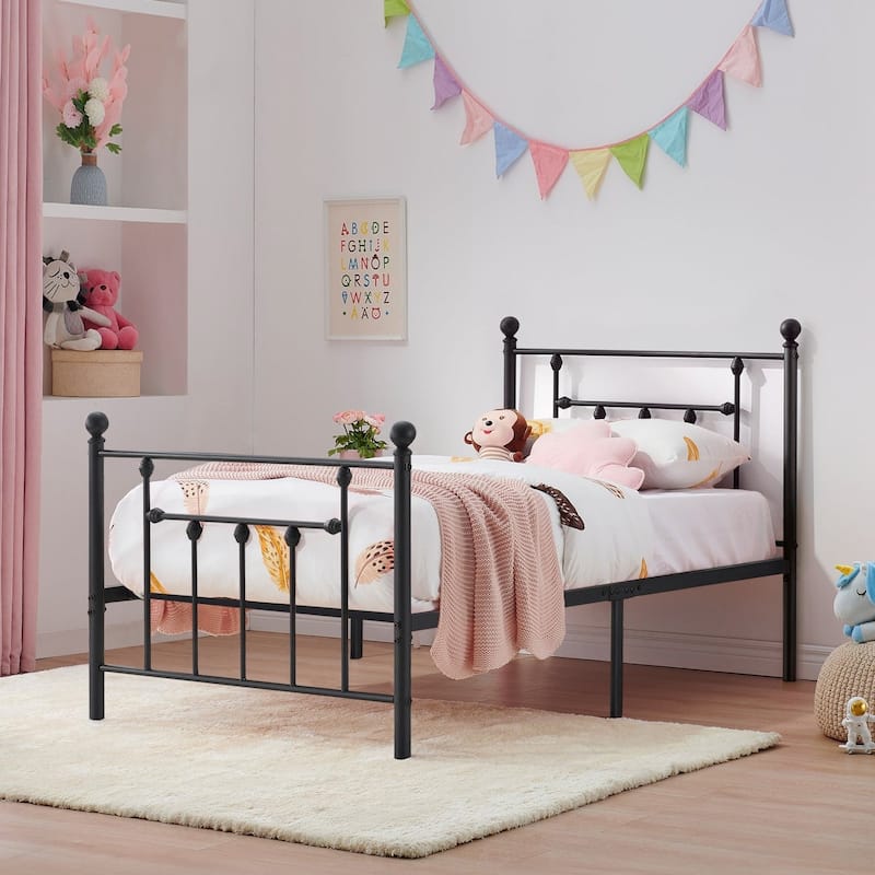 Reinforced Metal Platform Bed Frame, Black, Twin/Full/Queen Size Beds