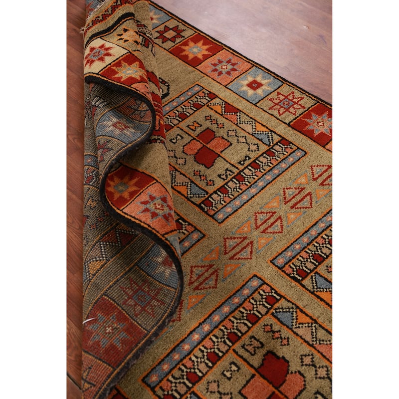 Hand Knotted Oriental 100% Wool Carpet Traditional Tribal Yellow & Gold Heriz (serapi) Runner Rug - 9' 10'' X 4' 1''