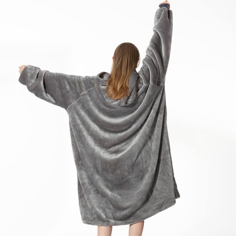 Wearable Blanket Oversized Soft Microplush Hood, Sleeves, Pouch Pocket