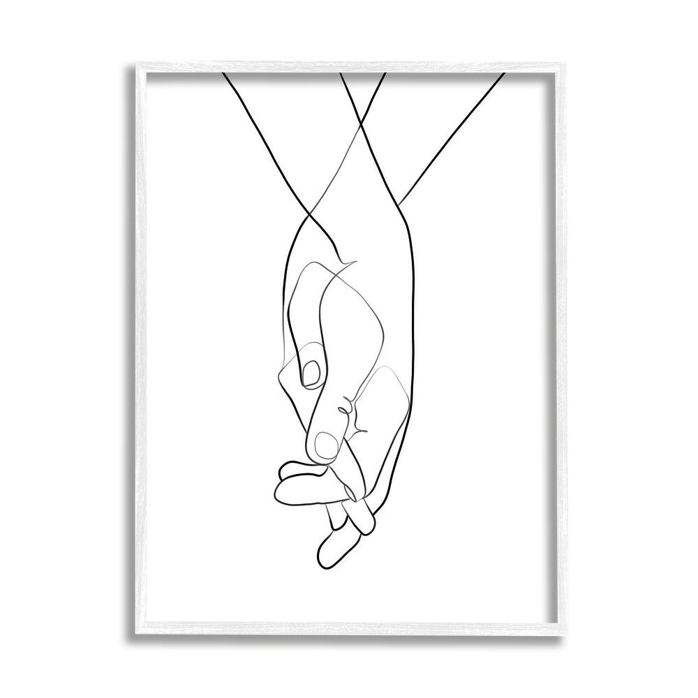 Stupell Hands Intertwined Romantic Gesture Minimal Linework Framed Wall Art