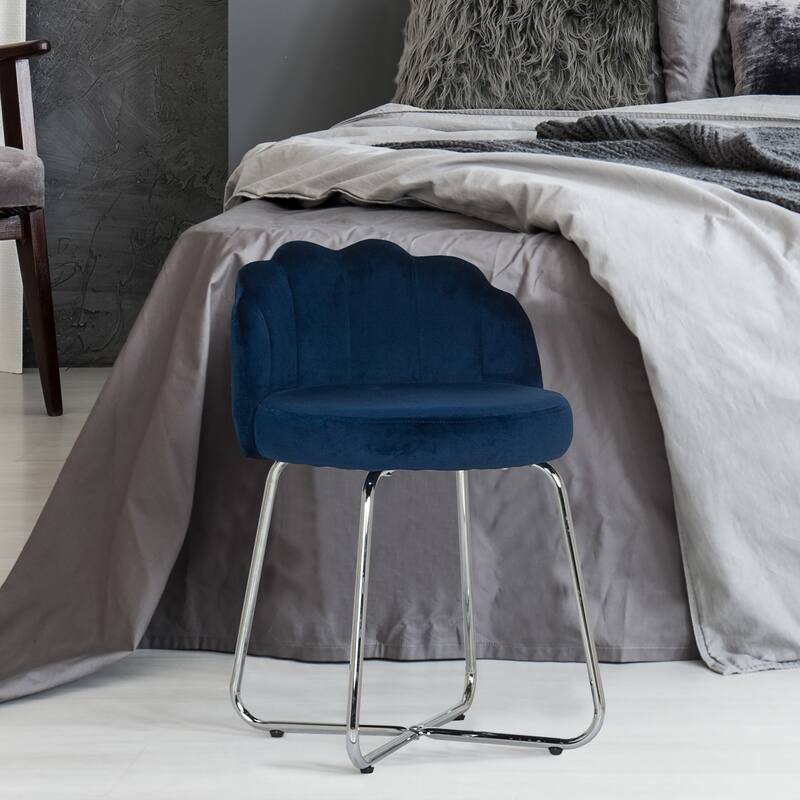 Hillsdale Furniture Catalina Metal Vanity Stool - 25.25H x 20.5W x 20.5D - Chrome Finish & Dark Blue Fabric