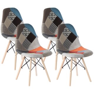 Quickway Importsmid Century Modern Upholstered Plastic Multicolor Fabric Patchwork Dsw Shell Dining Chair With Wooden Dowel Eiffel Legs Set Of 4 Multicolored Dailymail