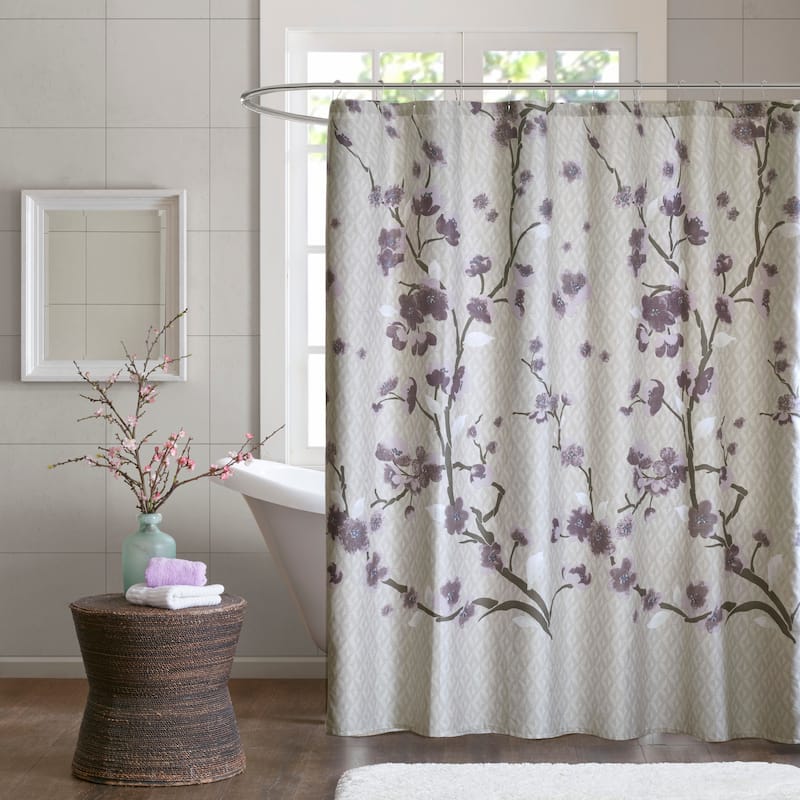 Madison Park Holly Cotton Shower Curtain - Purple
