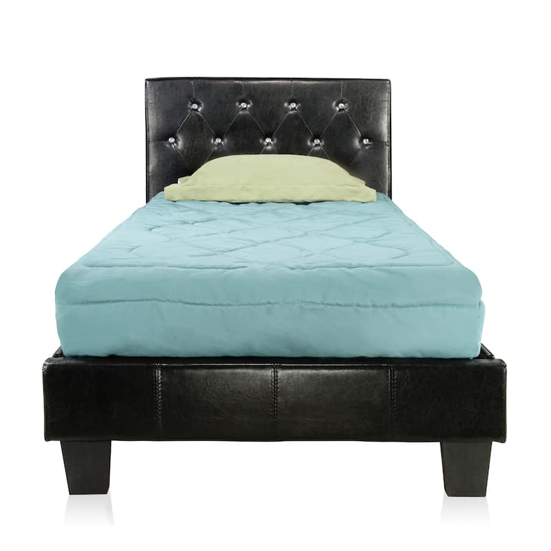 Heston Glam Twin Faux Leather Upholstered Tufted Platform Kid Bed by Silver Orchid